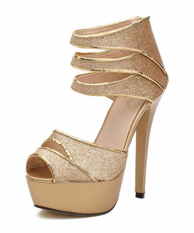 Sexy Metallic Gold Roman Style High Heels Sandals on Luulla