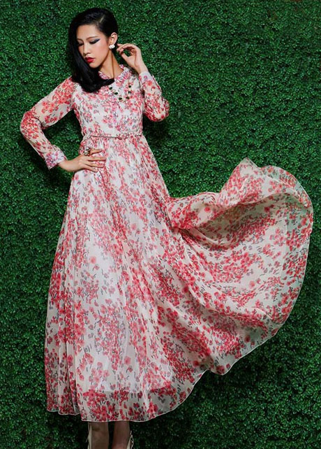 Fabulous Long Sleeve Floral Print Chiffon Dress On Luulla