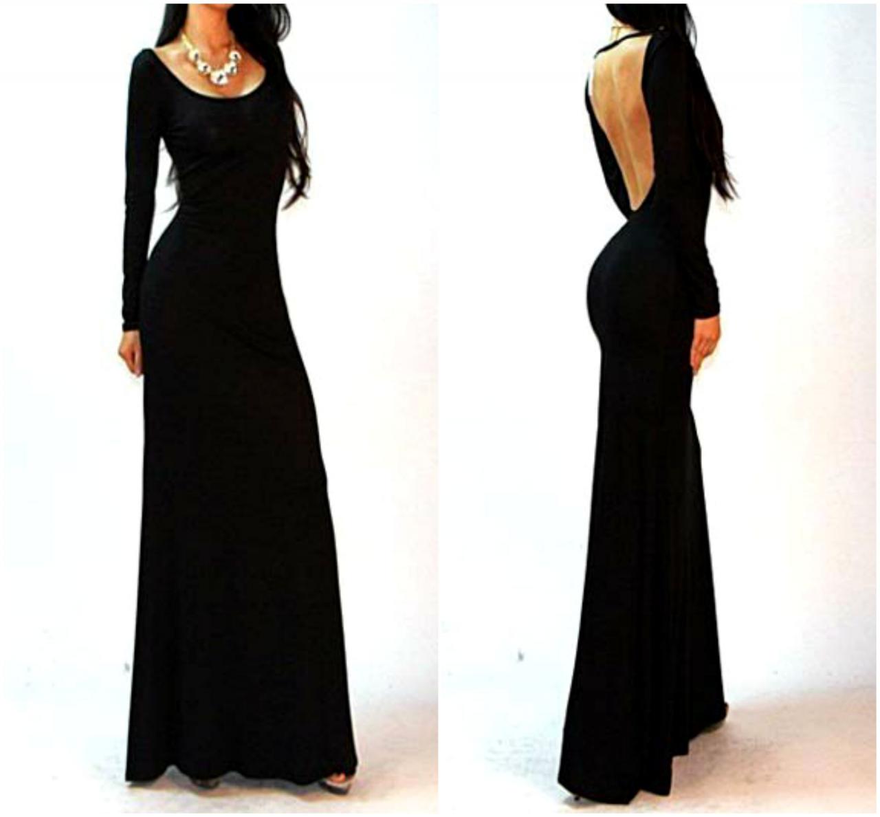 Sexy Low Back Black Maxi Dress