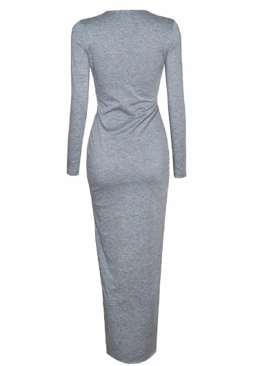 Sexy Deep V Neck Long Sleeve High Low Maxi Dress In Grey on Luulla