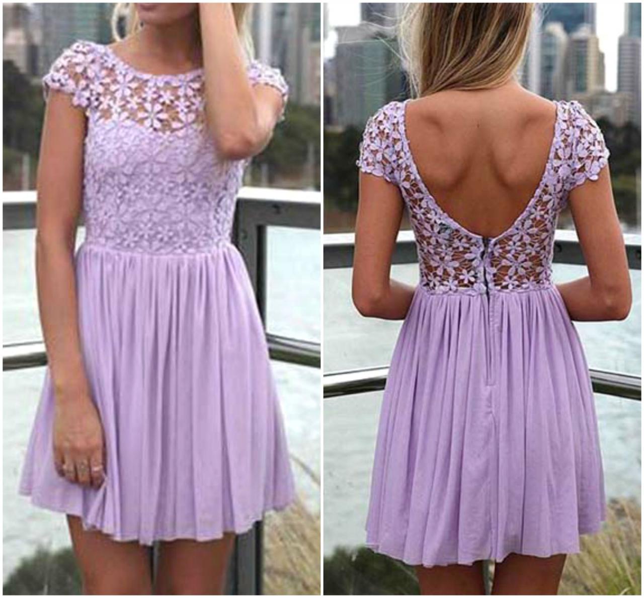 Cute Purple Lace And Floral Design Chiffon Dress
