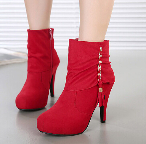 Red Tassel Design High Heels Winter Boots on Luulla