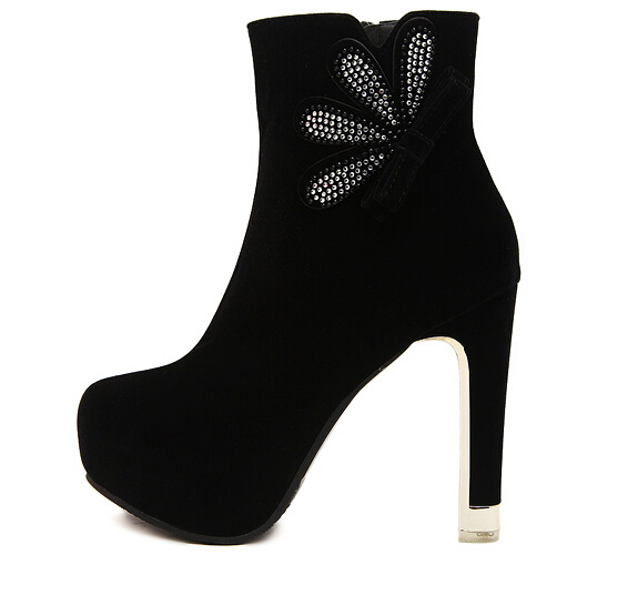 Sexy Black Rhinestone Embellished High Heel Boots on Luulla