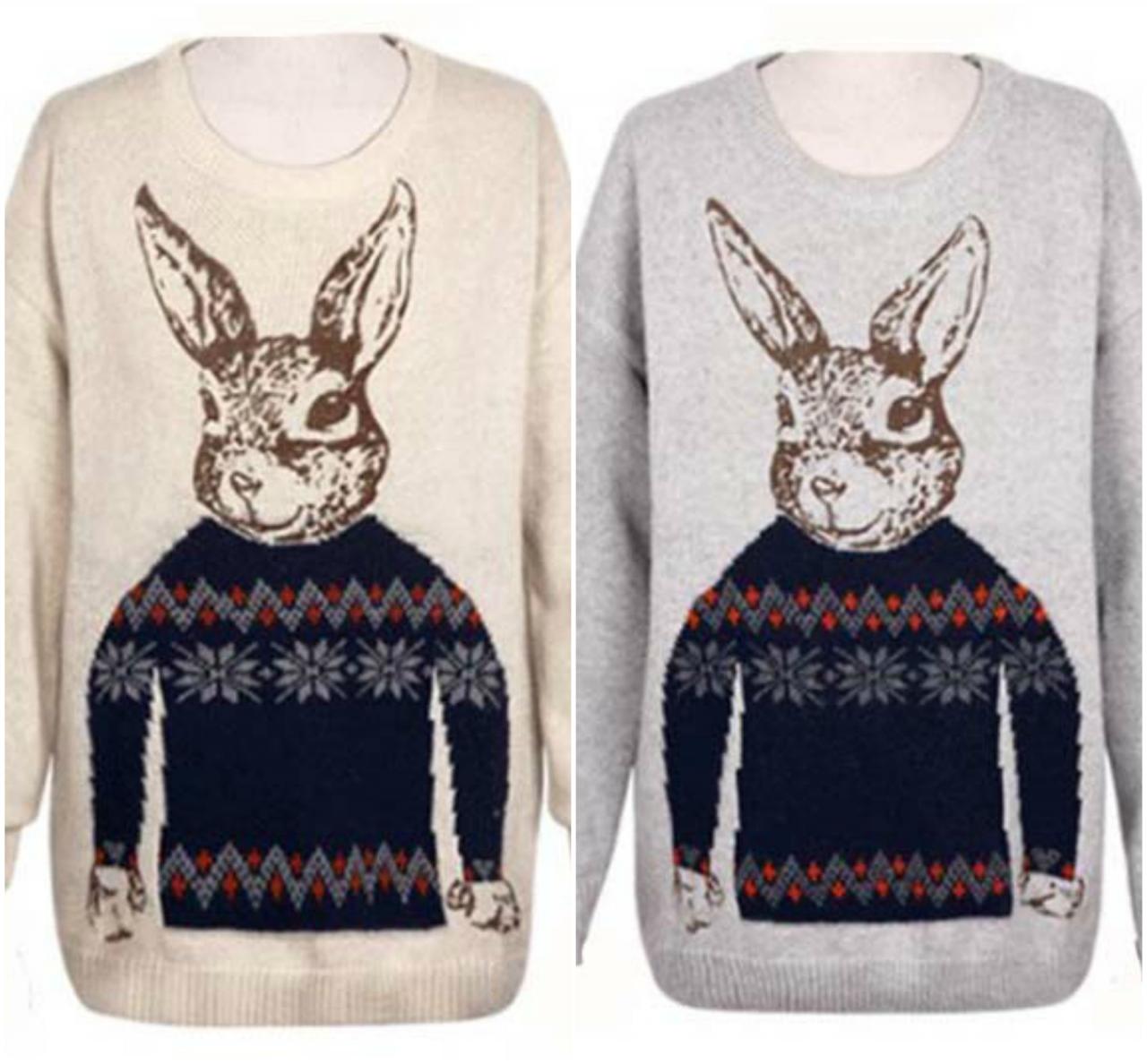 Cute Vintage Bunny Print Sweater
