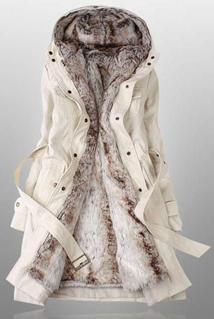 Faux Fur Lined Warm Winter Coat In Beige on Luulla