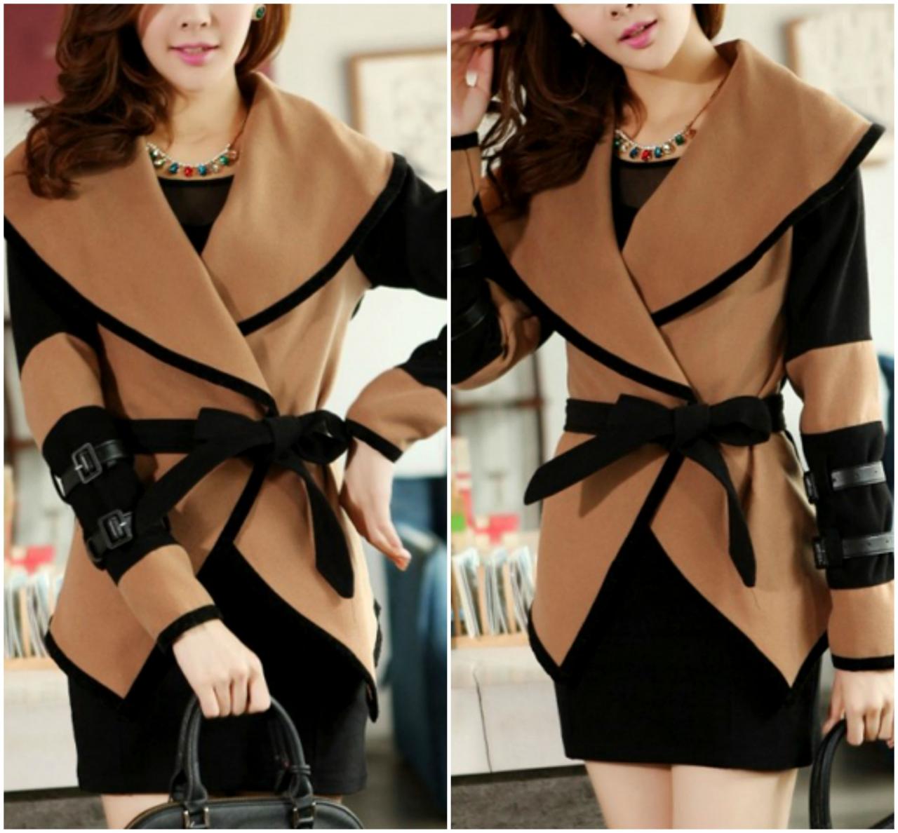 Elegant Turn Down Collar Woolen Winter Coat