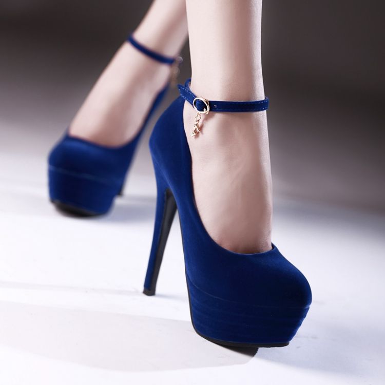 Royal Blue Ankle Strap High Heels Fashion Shoes