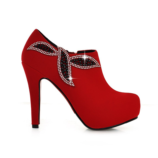red heel bootie