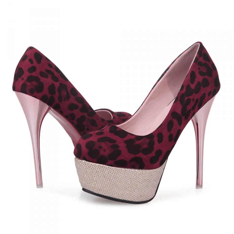 Red High Heels Leopard Print Pumps on Luulla