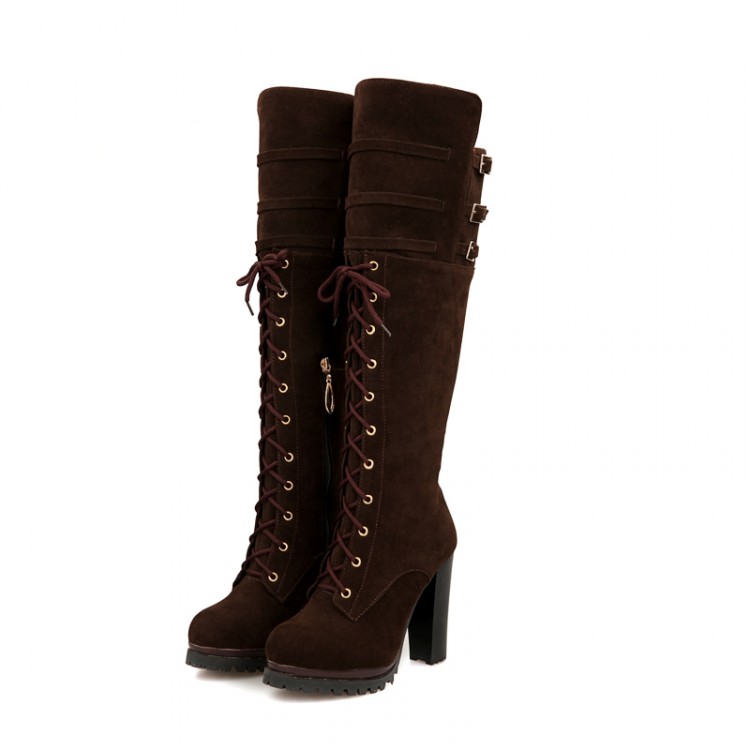 Winter Lace-up High Heel Over The Knee Brown Martens Boots