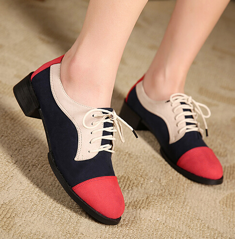 Lace Up Round Toe Mid Heel Oxford Shoes