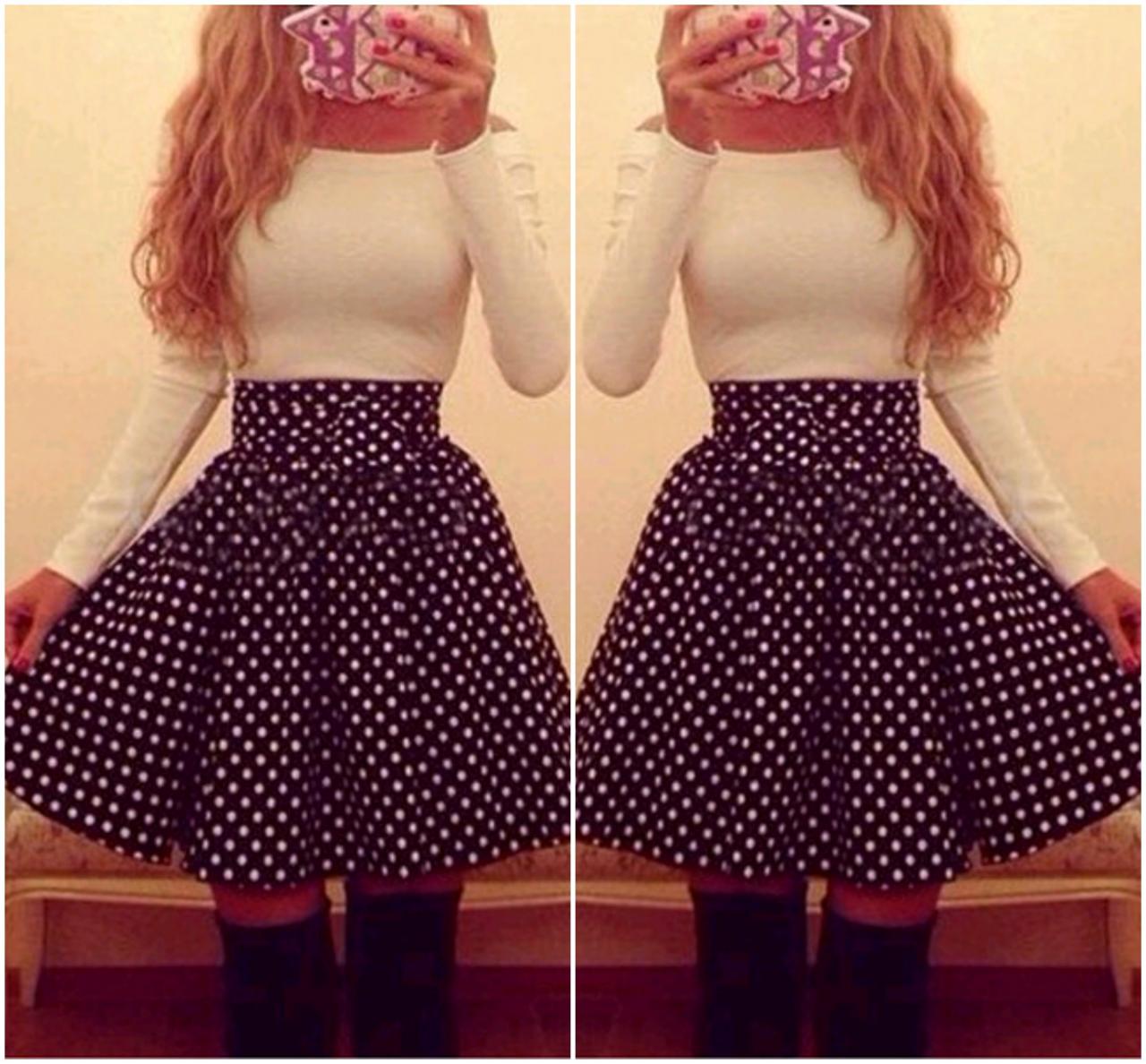 Cute Long Sleeve Polka Dots Dress