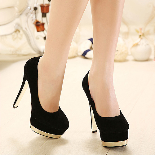 Elegant Black And Gold High Heels Fashion Shoes