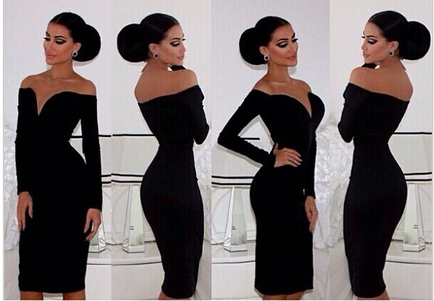 black off the shoulder knee length dress