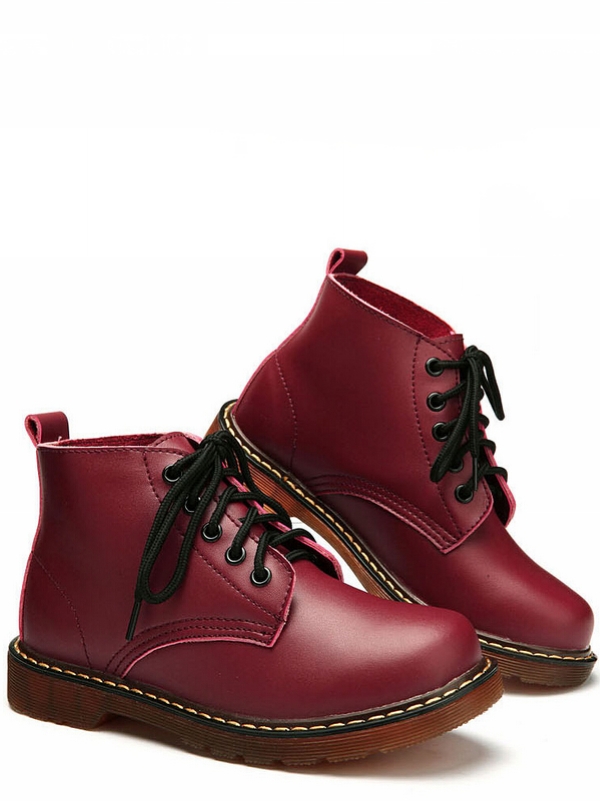Vintage Design Lace Up Short Boots In Wine Red And Black