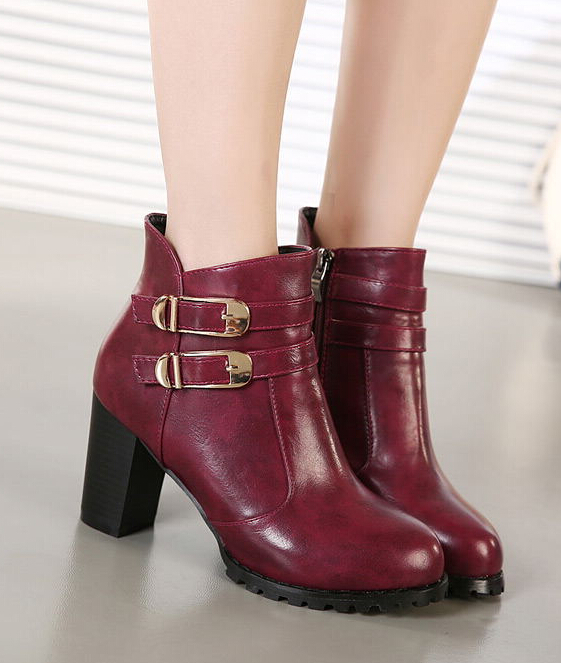 red chunky heel boot