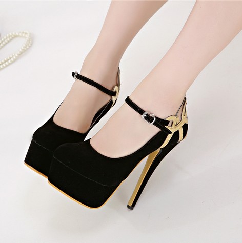 black heels with gold ankle strap