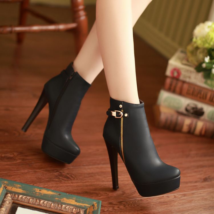 Elegant Black Side Zip High Heels Fashion Boots on Luulla