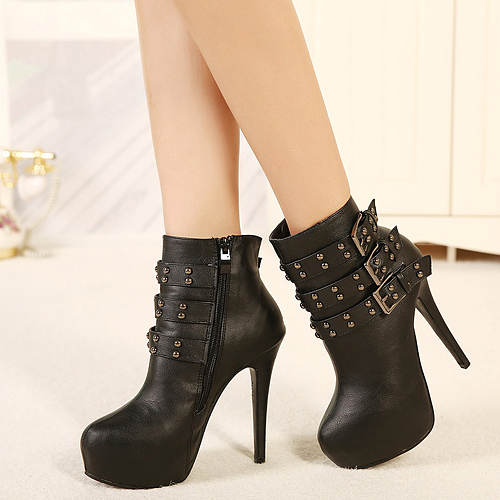 Elegant Rivet Design Black High Heels Fashion Boots on Luulla