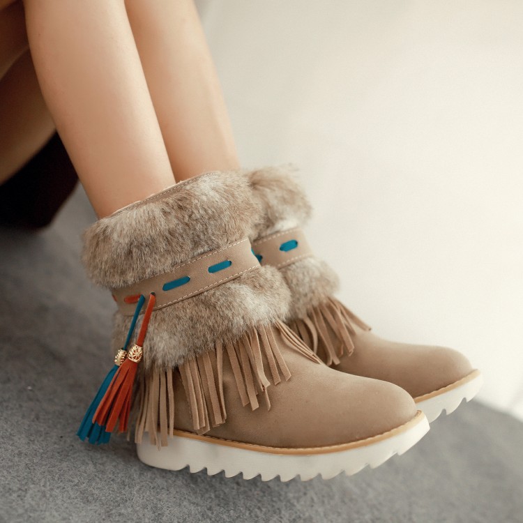 Cute Faux Fur And Tassel Design Winter Boots In Apricot