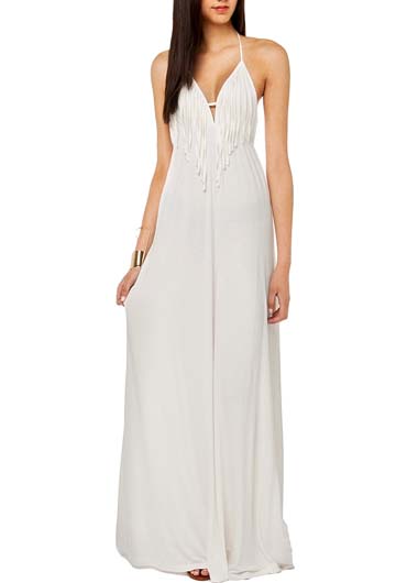 Elegant White Halter Long Dress on Luulla