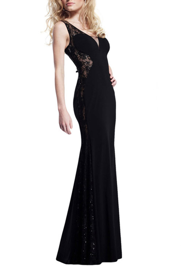 Gorgeous Black V Neck Lace And Chiffon Party Dress on Luulla