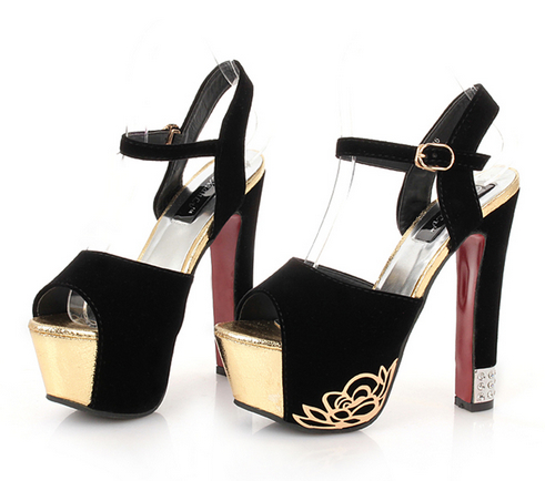 Black Ankle Strap Design Peep Toe High Heel Fashion Sandals on Luulla
