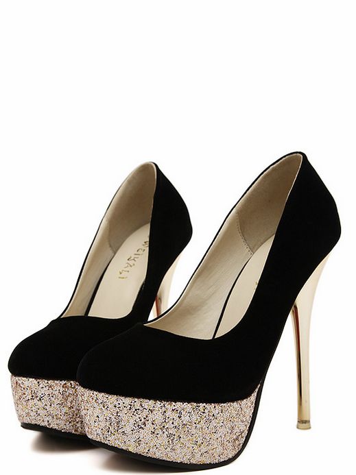 Black and Gold High Heels Fashion Shoes 