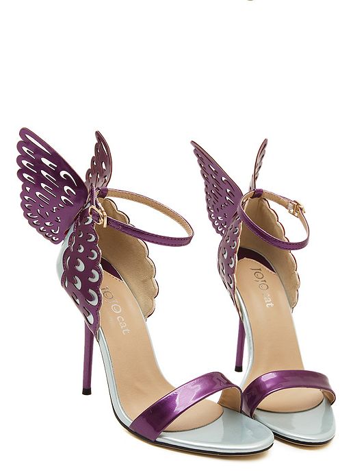 Gorgeous Purple Butterfly Wings High Heels Fashion Shoes