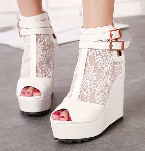 Beautiful White Peep Toe Wedge Shoes on Luulla