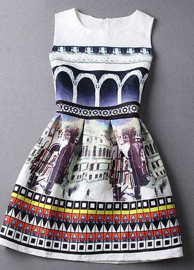 Cute Printed Sleeveless Skater Dress