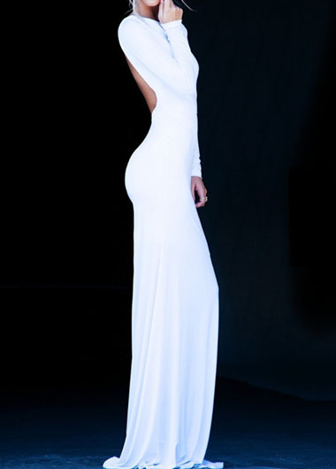 Open Back Long Sleeve White Dress