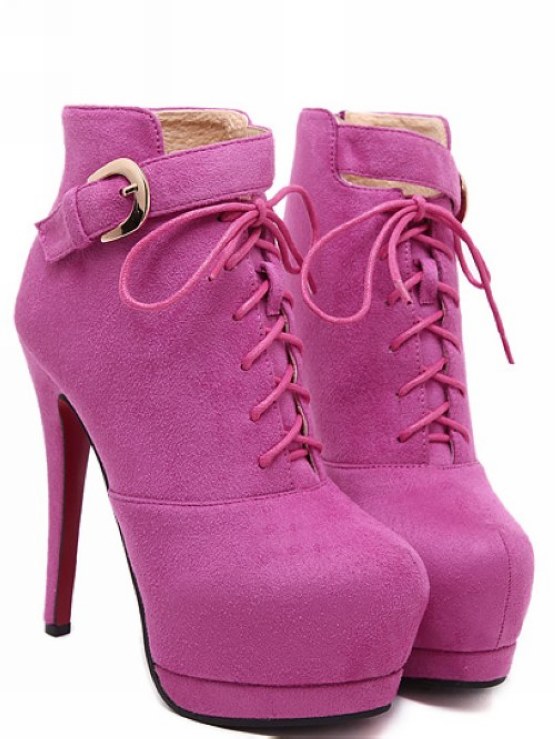 Lace Up Rose Red High Heels Fashion Boots