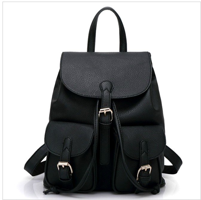 PU Leather Backpack with Two Pockets