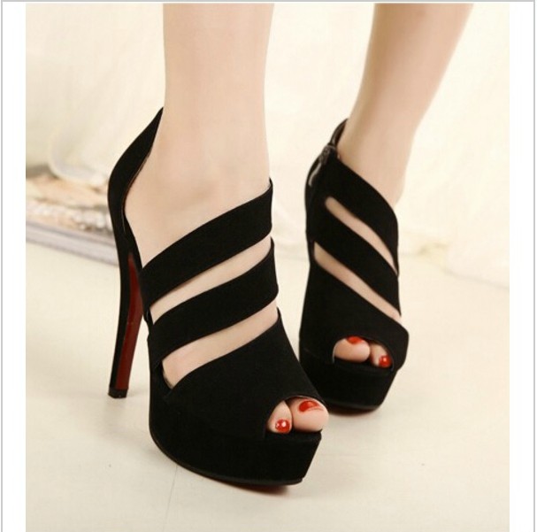 Black Cute Out Design Red Bottom High Heel Sandals