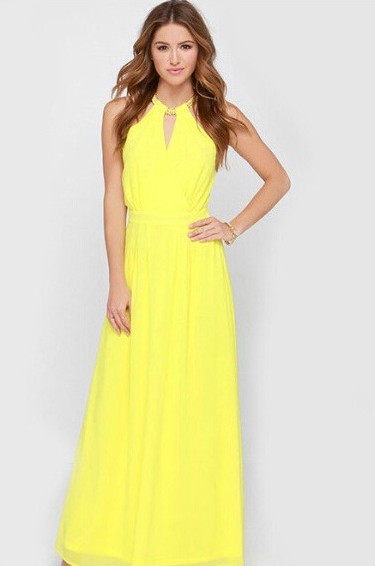 yellow chiffon maxi dress