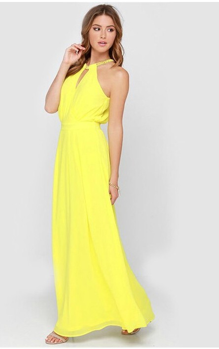 Elegant Yellow Chiffon Maxi Dress on Luulla