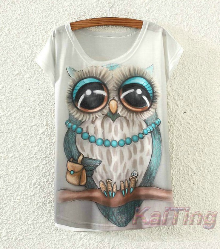 Owl Print White T Shirt