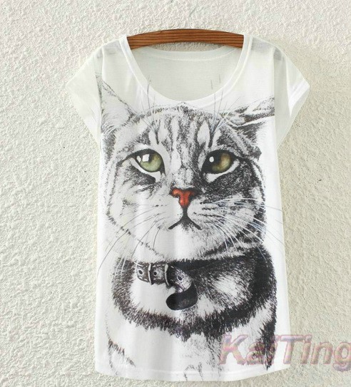 Cat Print T Shirt