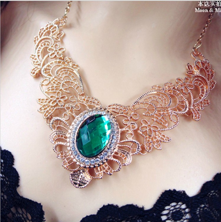 Green Gem Vintage Inspired Statement Necklace