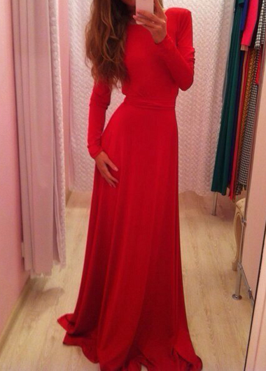 Elegant Long Sleeve Red Maxi Dress on ...