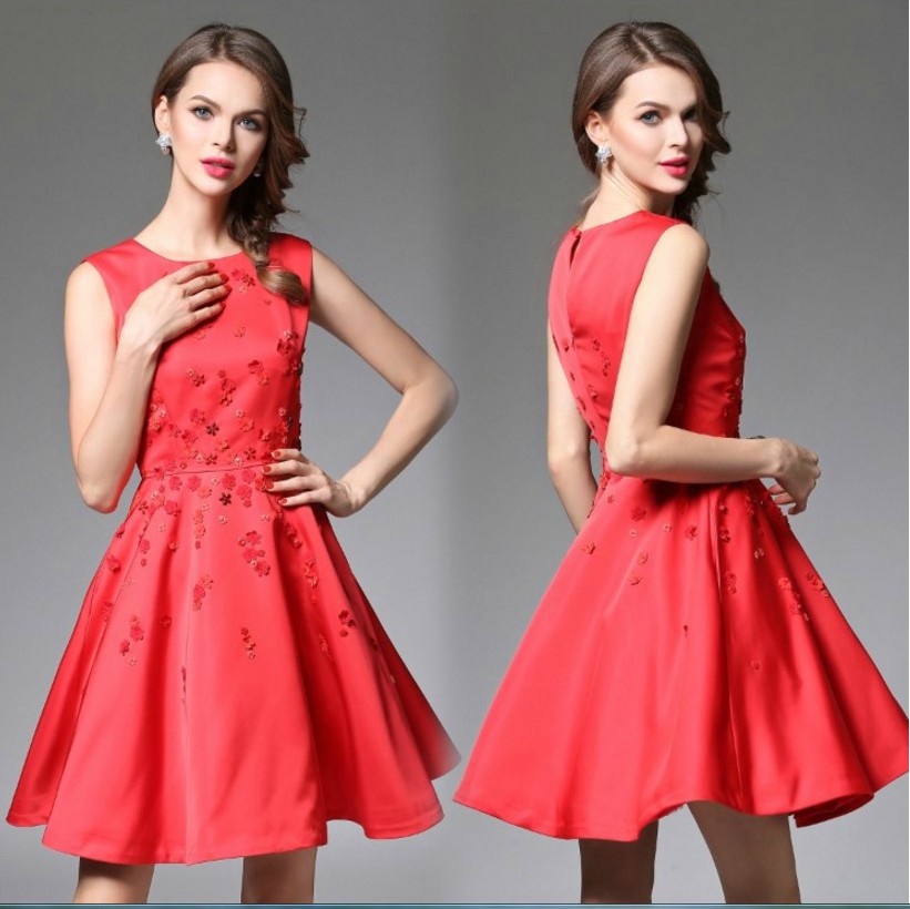 red sleeveless ball gown