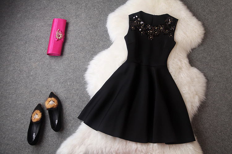 Black Beaded Sleeveless Dress