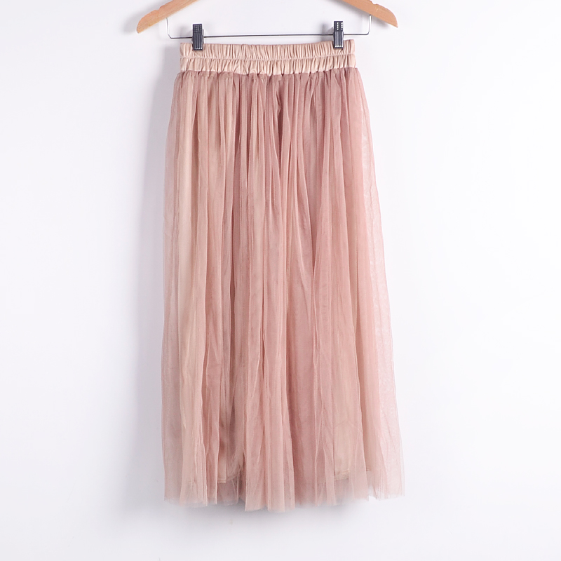 High-Waisted Pleated Midi Tulle Skirt