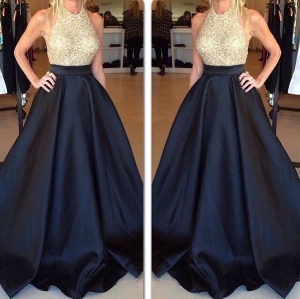 Ball Gown Solid Black And Blue High 