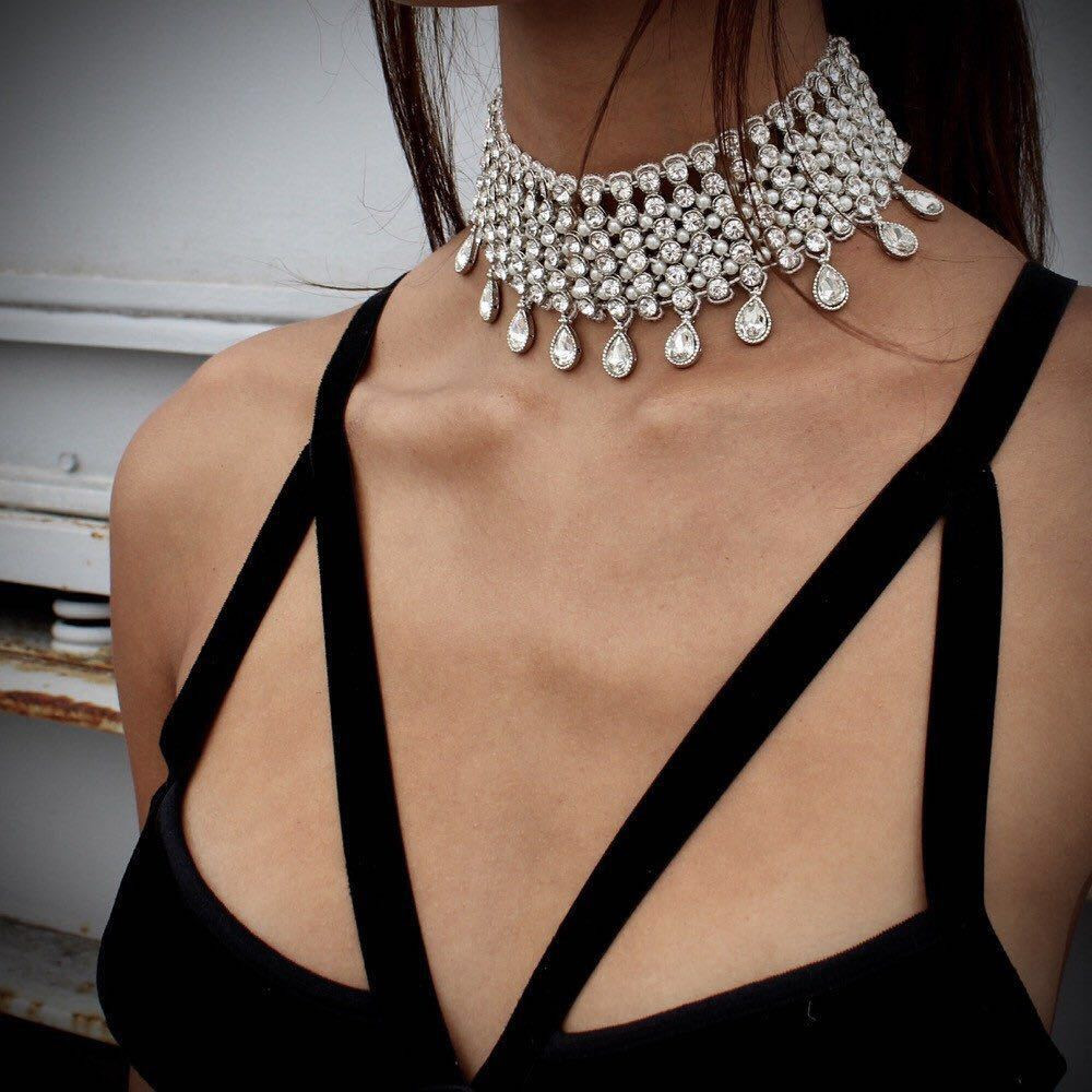 Vintage Crystal and Rhinestone Choker Statement Necklace