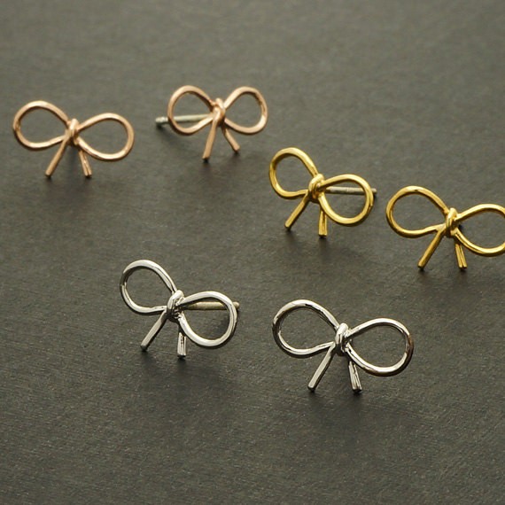Cute Bow Stud Earrings In Gold Silver And Rose Gold