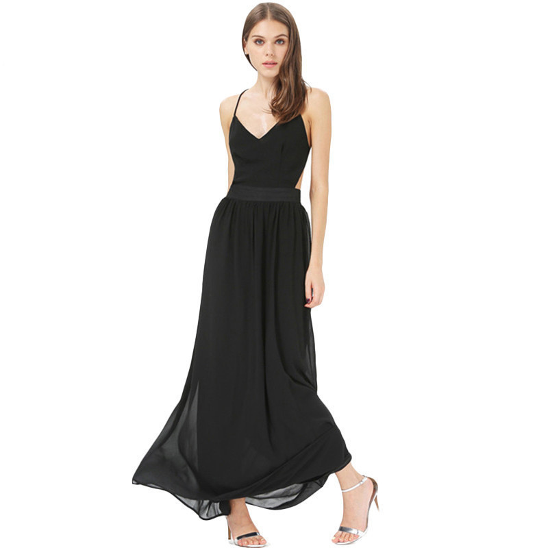 Black Chiffon V Neck Long Dress On Luulla 9475