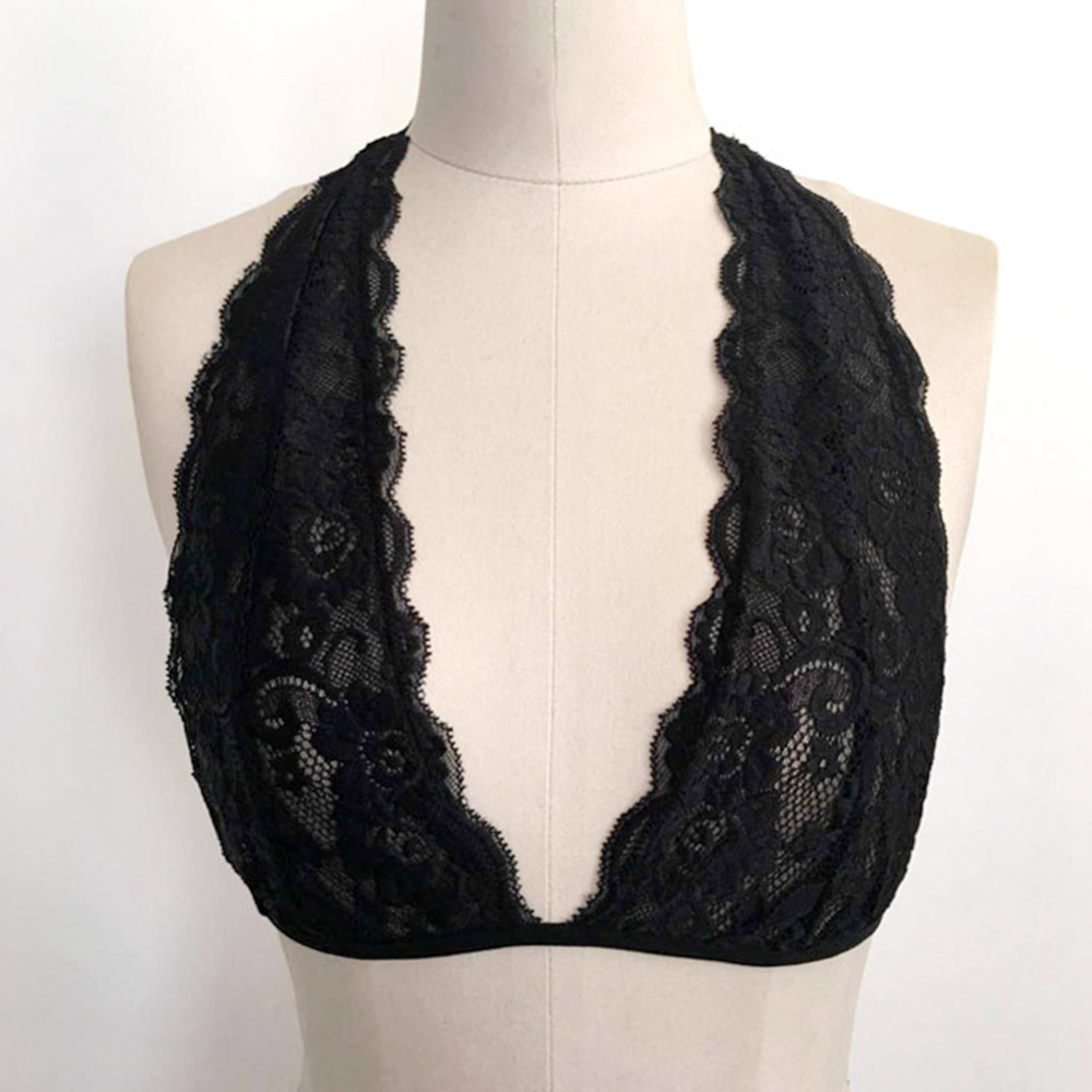 Women Floral Lace Bralette In Black And White