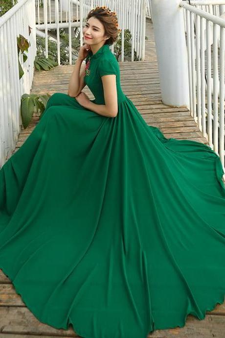 Gorgeous Green Chiffon Long Dress